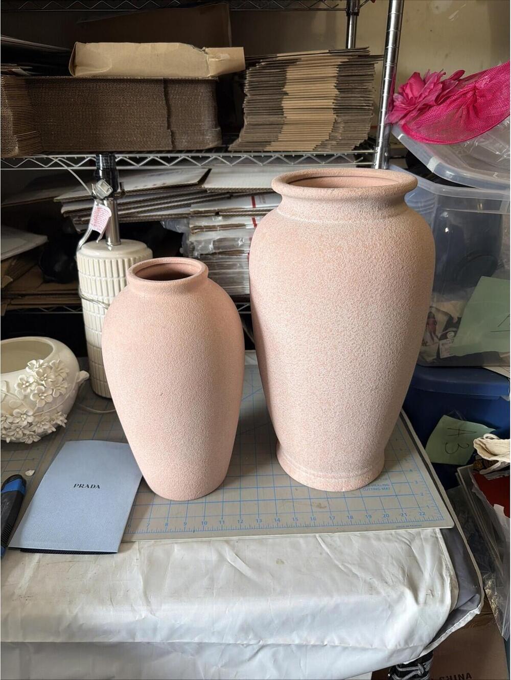 Set of 2 Textured Pink Vases‎ - Decorative Home Decor